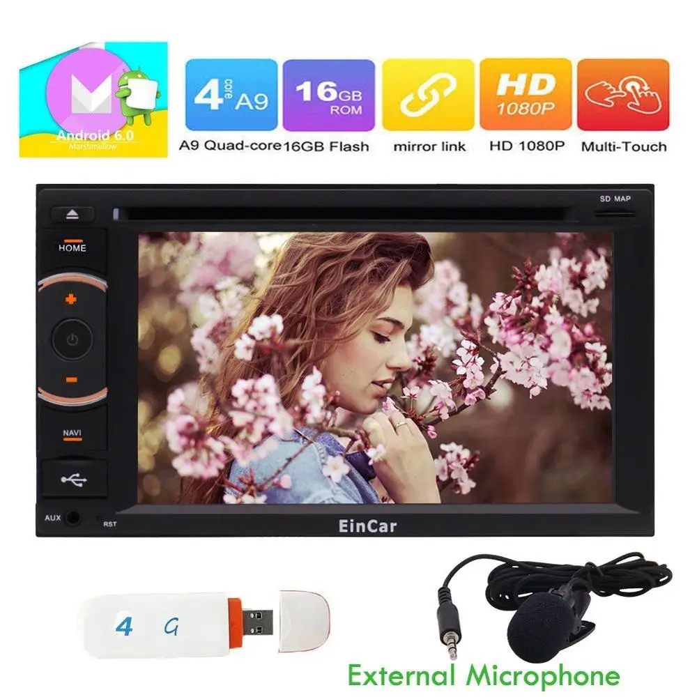 Android 6 0 Автомобильный стерео двойной DIN в тире DVD CD плеер Поддержка Bluetooth внешний