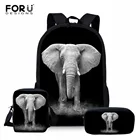 Детский рюкзак для девочек FORUDESIGNS в виде слона, сумка для книг с животными, 3 шт.компл., сумка через плечо для учеников начальной школы