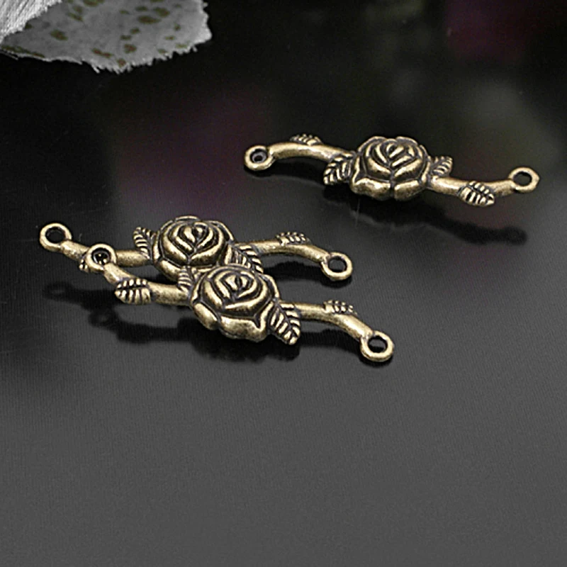 

(26674)30PCS 34x18MM Antique Bronze Zinc Alloy Rose Flower Connect Charms Diy Jewelry Findings Accessories Wholesale