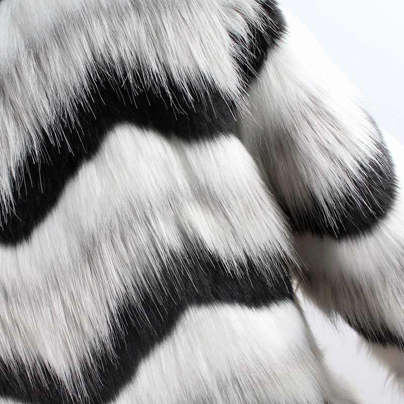 

Plus Size 2X Hairy Fur Coat Stripe Women Warm Long Sleeve O-neck Collarless Winter Outerwear Jacket Fluffy Parkas Outwear 7Q1212