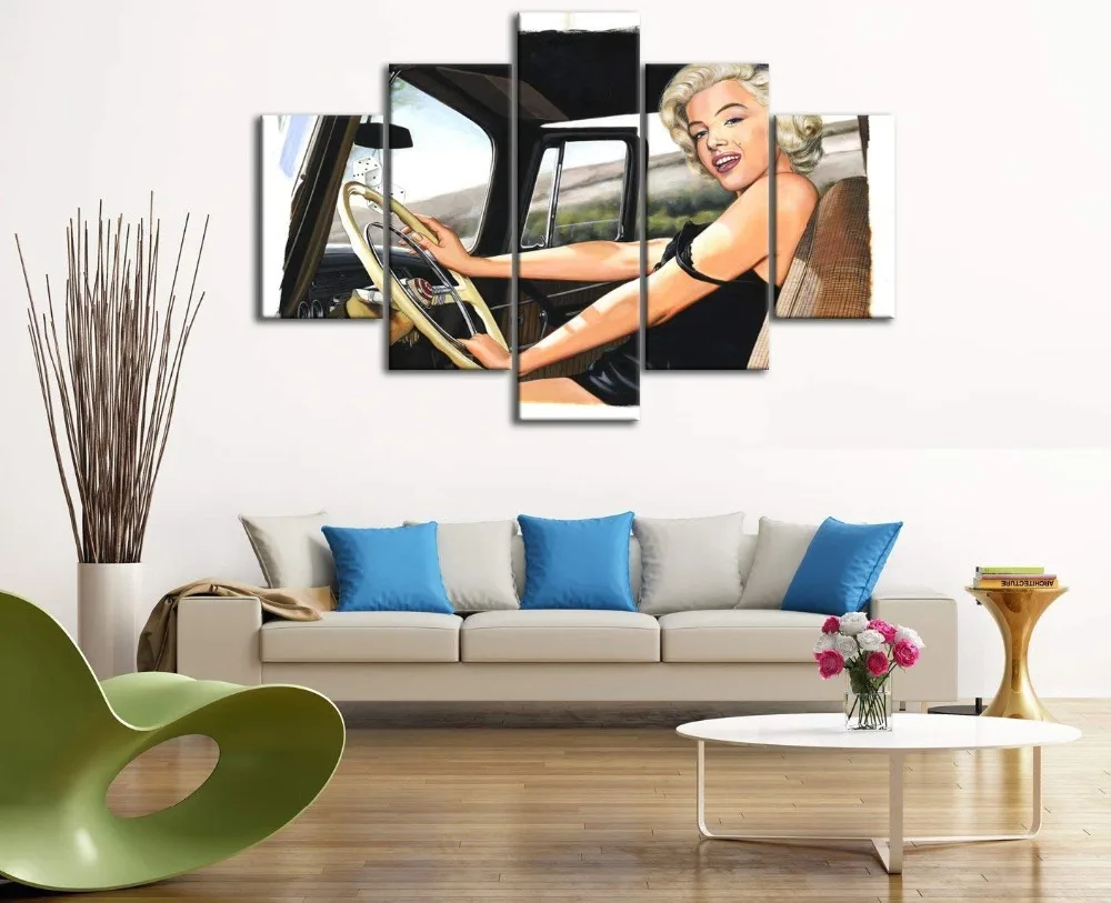 Canvas Painting 5 Panels Marilyn Monroe Wall Art Abstract Decorative Pictures For Living Room Bedroom Prints | Дом и сад
