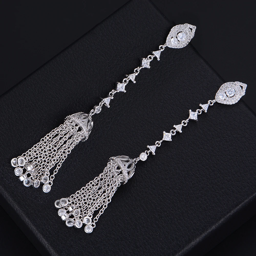 Длинные серьги с кисточками Siscathy 12*93 мм фианитом для помолвки вечеринки ночного