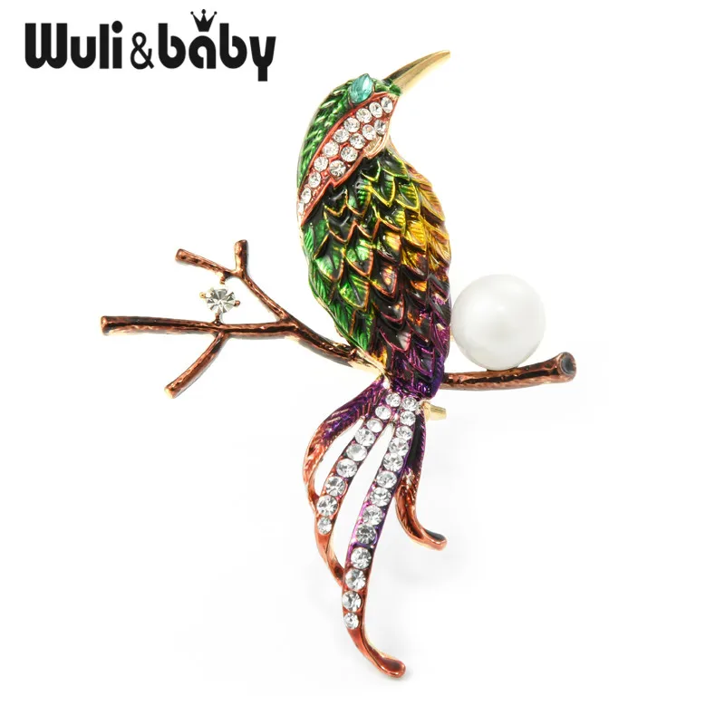 

Wuli&baby New Green Bird Brooches Women Men Metal Enamel Animal Brooch Pins Gifts