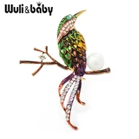 wulibaby new green bird brooches women men metal enamel animal brooch pins gifts