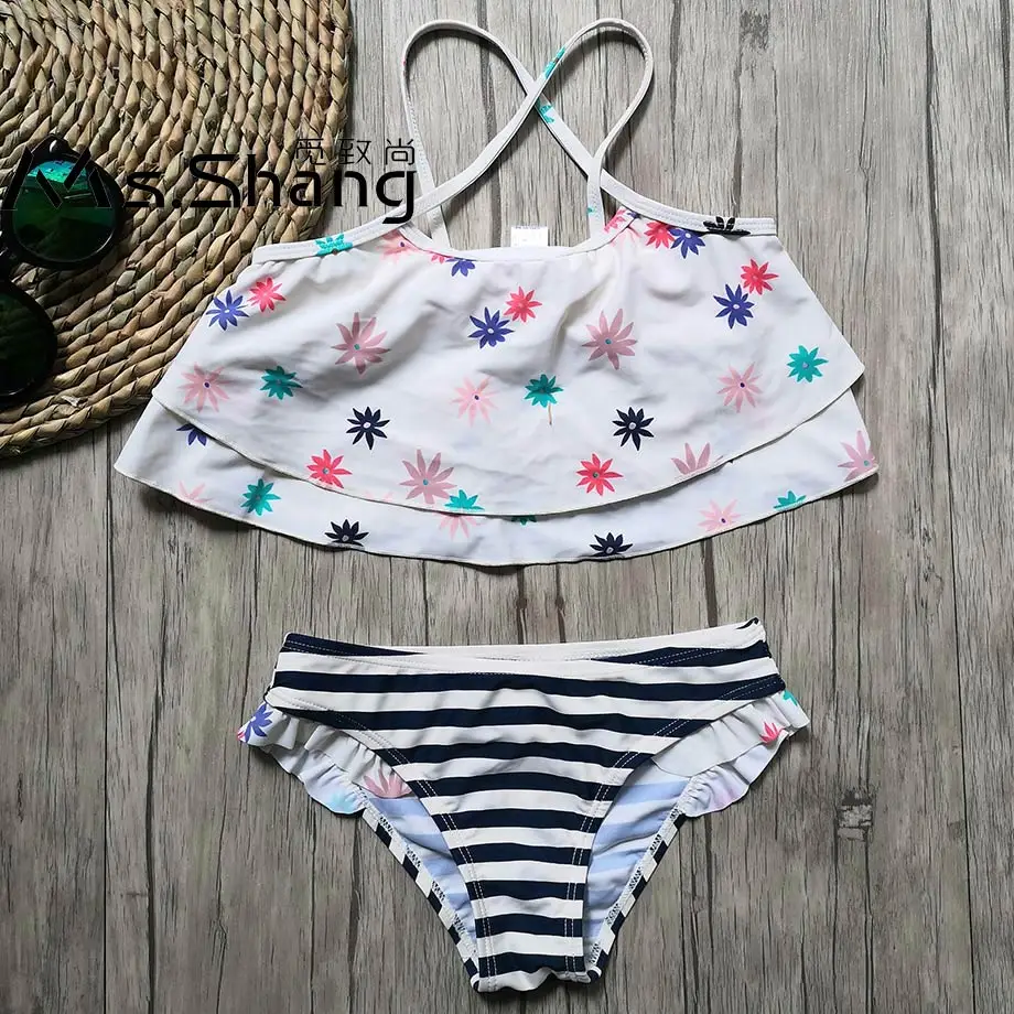 От 7 до 14 лет купальный костюм для девочек детский из двух предметов с принтом