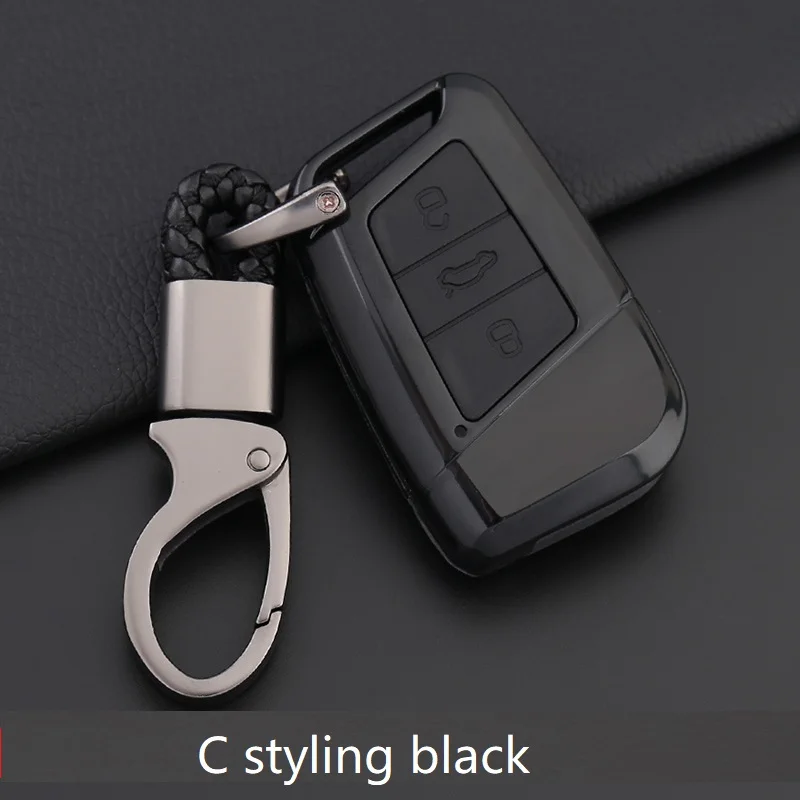 C black Силикон из углеродного волокна автомобиля ключ чехол для Volkswagen VW Magotan Tiguan MK2 Passat B7 B8 CC Skoda Superb A7 - Название цвета: C black