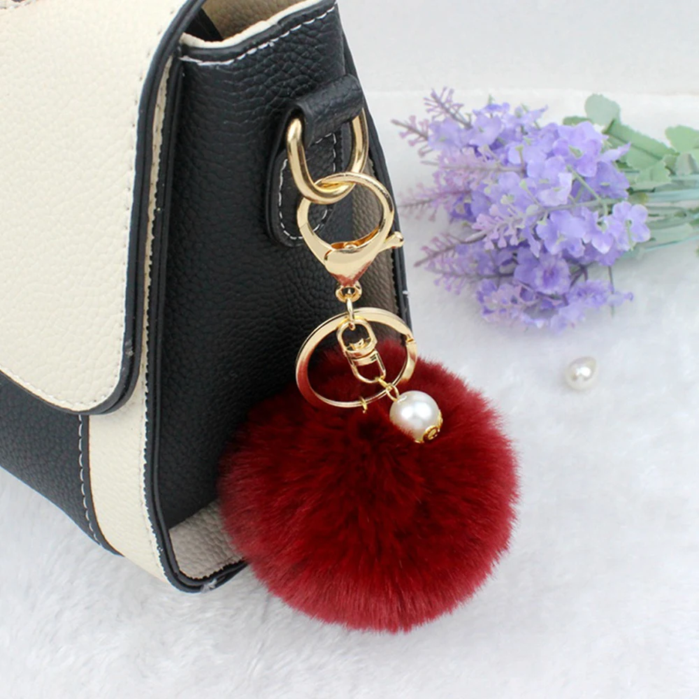 Модные женские брелоки с помпоном из искусственного кроличьего меха шариком