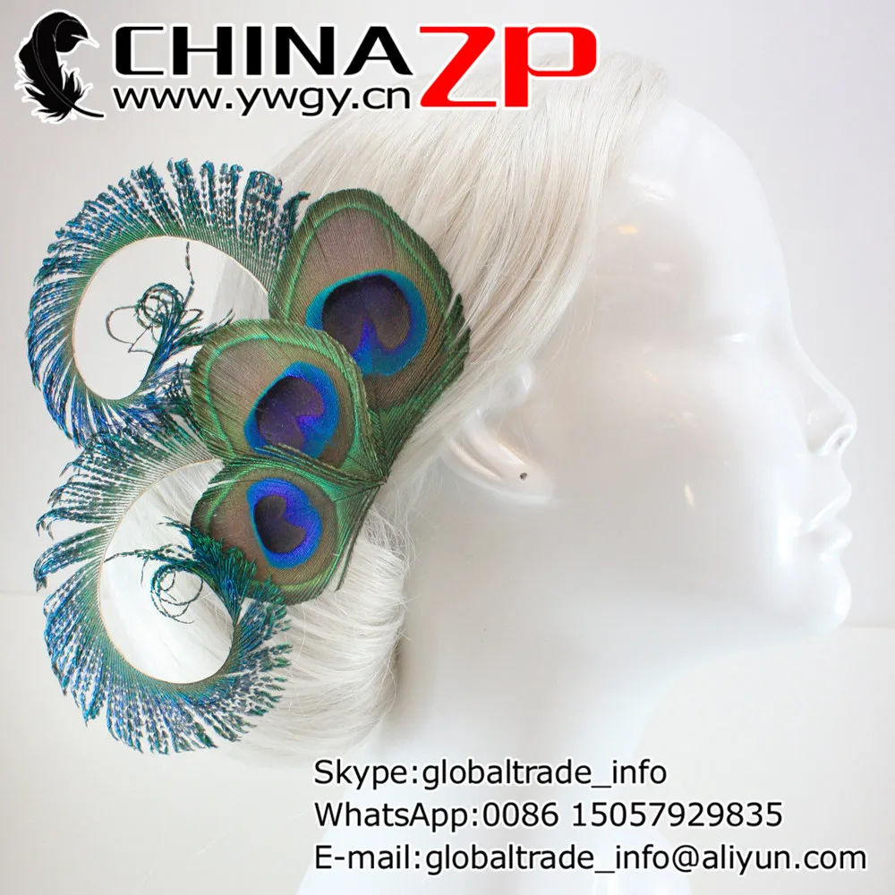 

Wholesale and Retail from CHINAZP Factory Handmade Natural Peacock Feather Hair Clip for Women Accessories
