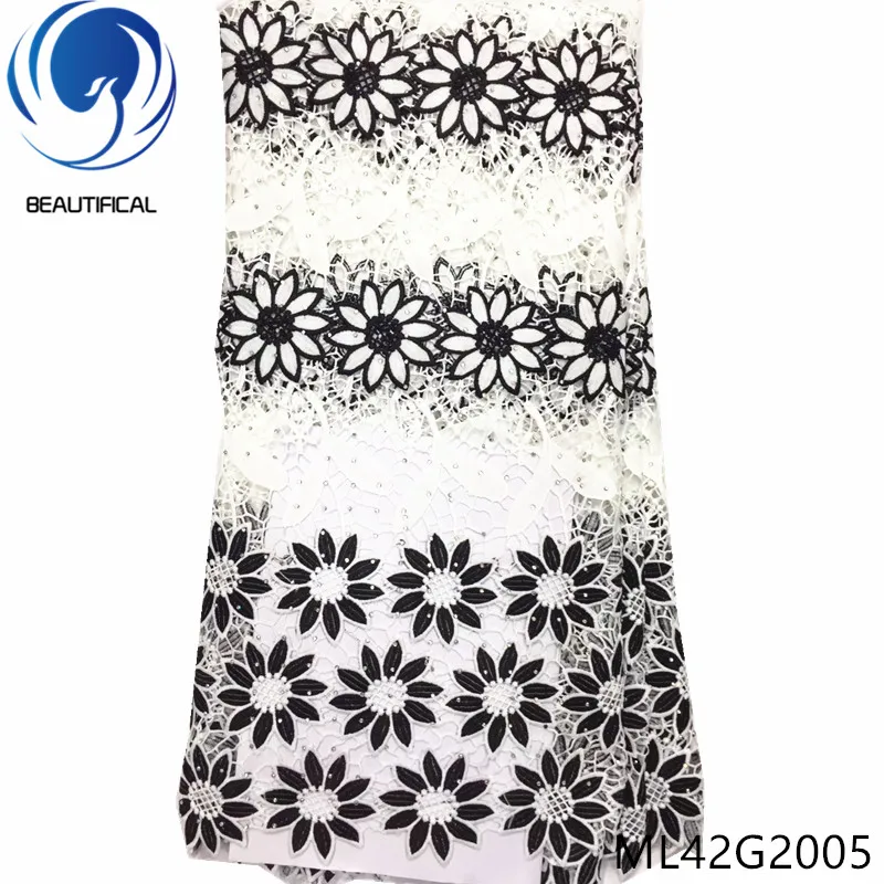 BEAUTIFICAL african lace fabrics 5yards/lot water soluble fabric New arrival embroidery flower stones ML42G20 | Дом и сад