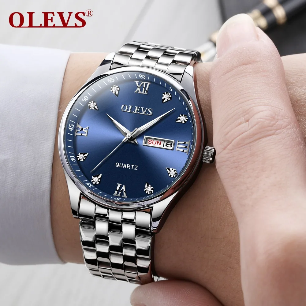 

OLEVS кварцевые часы для мужчин Топ люксовый бренд наручные часы из нержавеющей стали сетка ремешок унисекс часы мужские черные Relogio Masculino