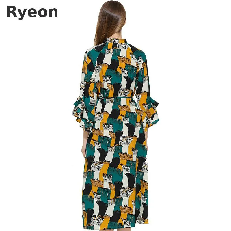 Ryeon Xl 5xl Плюс Размер Повседневная Шифона Платье Высокое Качество Свободные Печати