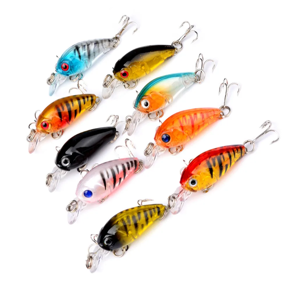 

FISHINAPOT Promotion Sale 1PCS Mini Crank Crankbaits 4g/5cm Fishing Hard Bait Topwater Wobbler Treble Hooks Tackle 9 Colors