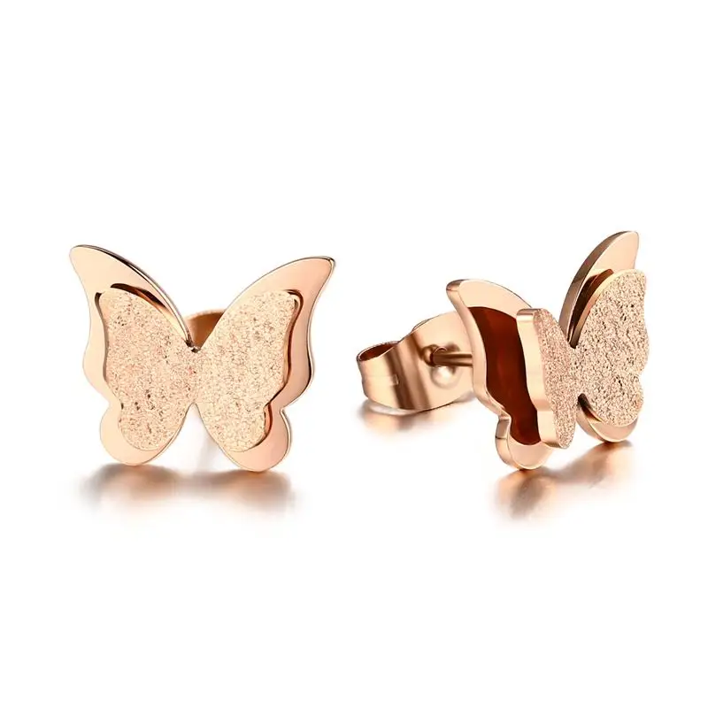earrings Женский комплект ювелирных изделий, ожерелье с бабочкой, кольцо, серьги, розовое золото, циркон, шарм, матовая отделка, женские подарки - Окраска металла: earrings