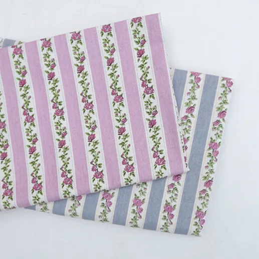 Хлопчатобумажная и льняная ткань шириной 150 см с цветочным принтом в полоску для