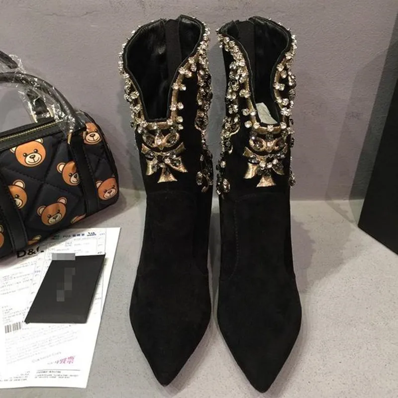 2017 Весна Осень Обувь Женщина Кожа Вышивать Кристалл Сапоги Обратно Почтовый
