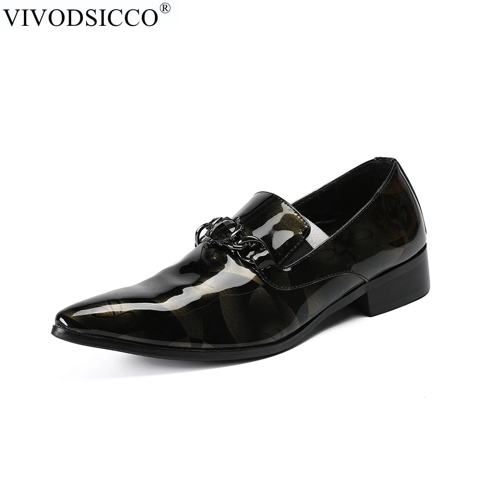 

VIVODSICCO Men Business Leather Formal Shoes Pointed Toe Mens Dress Shoes Patent Leather Luxury Brand Oxfords Wedding Shoes