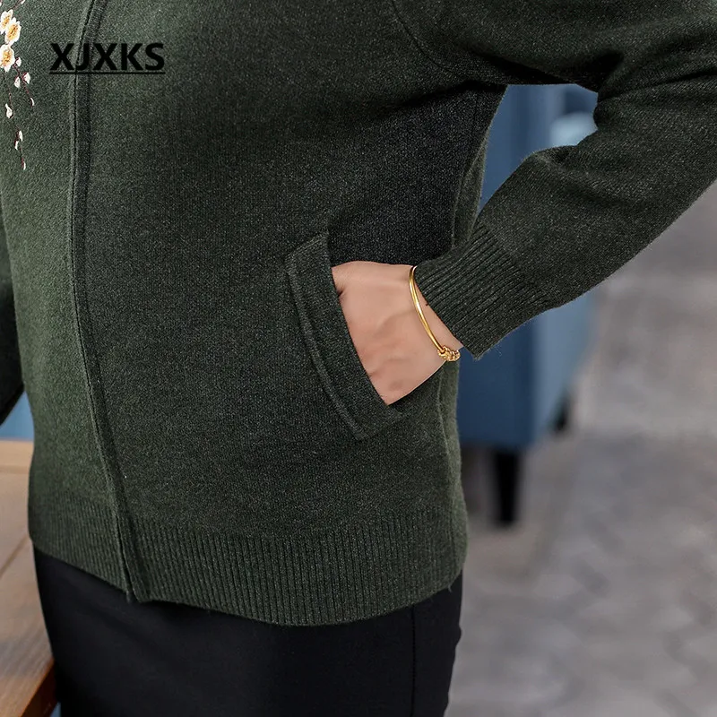 XJXKS модный вышитый женский свитер на молнии куртка 2019 Осень Зима Новый Свободный