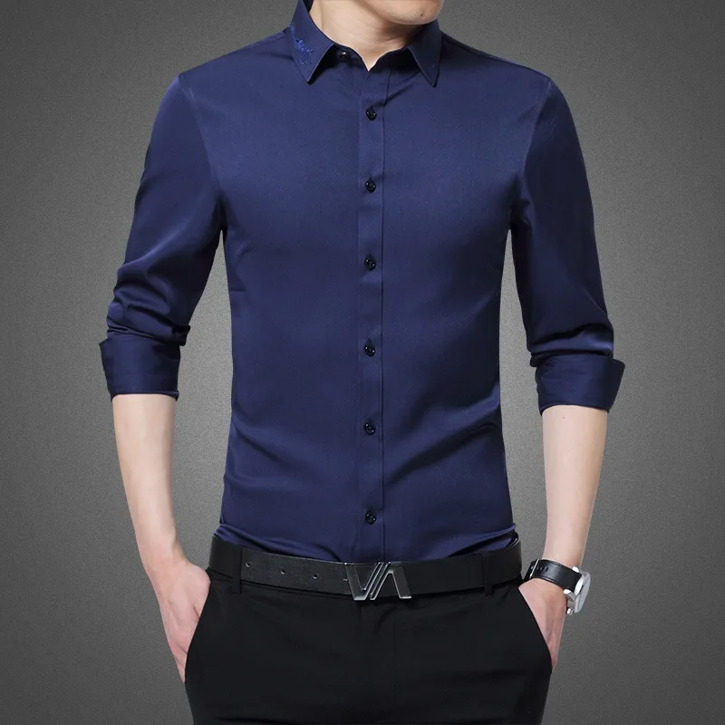 

2019 New Long-sleeved Shirt Male Solid Work Shirts for Teenagers Fashion Thin Business Shirt
