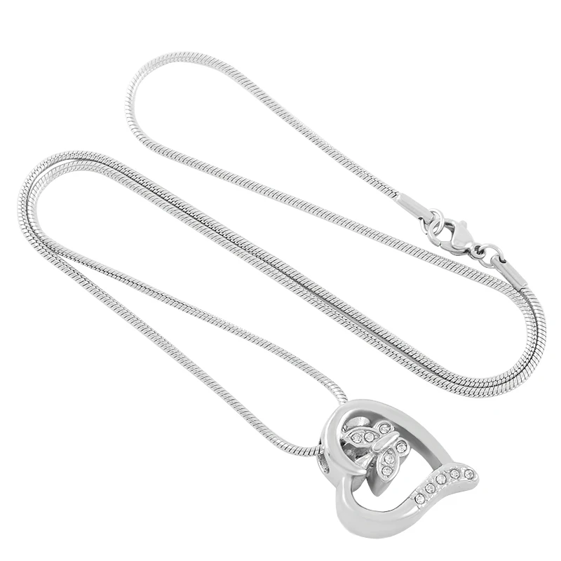 

IJD9435 Stainless Steel Cremation Inlay Crystal Butterfly Hollow Heart Shape for Ashes Urn Souvenir for Men and Women Jewelry