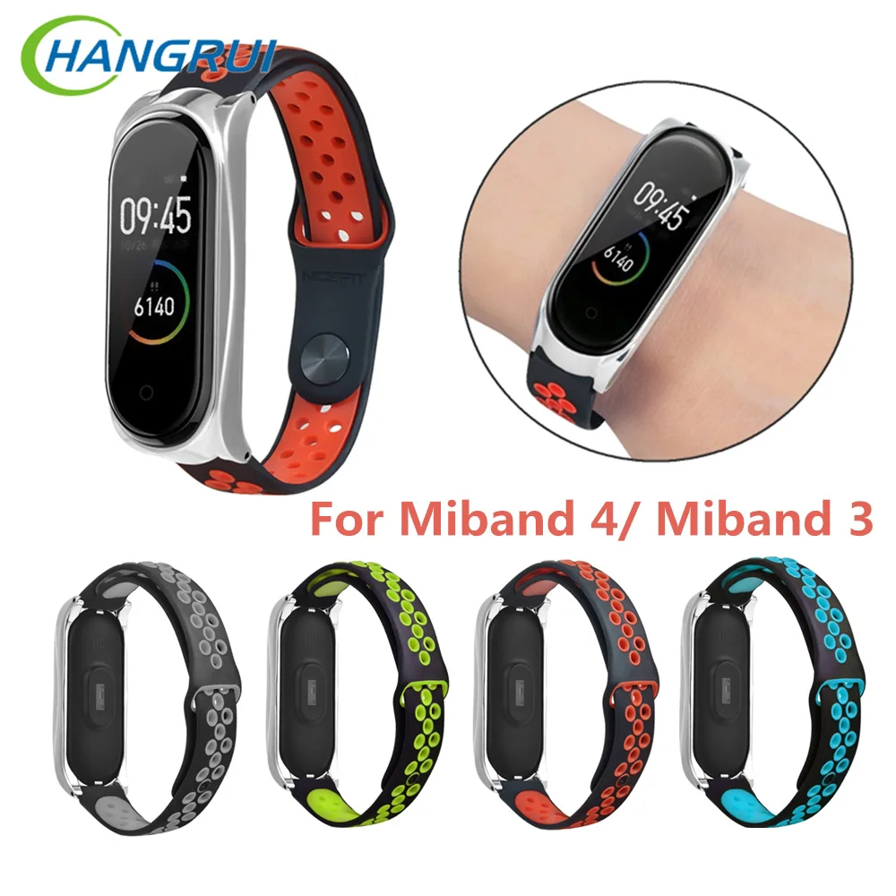Hangrui силиконовый двухцветный спортивный браслет для Xiaomi Mi Band 4 NFC ремешок умные