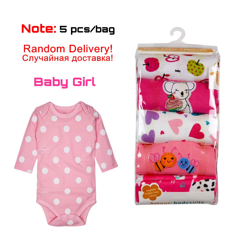 Girl (5pcs) Long С фабрики; 5 шт/лот; одежда для малышей; боди с длинными рукавами для новорожденных; хлопок; одежда для маленьких девочек и мальчиков; Случайная - Цвет: Girl (5pcs) Long