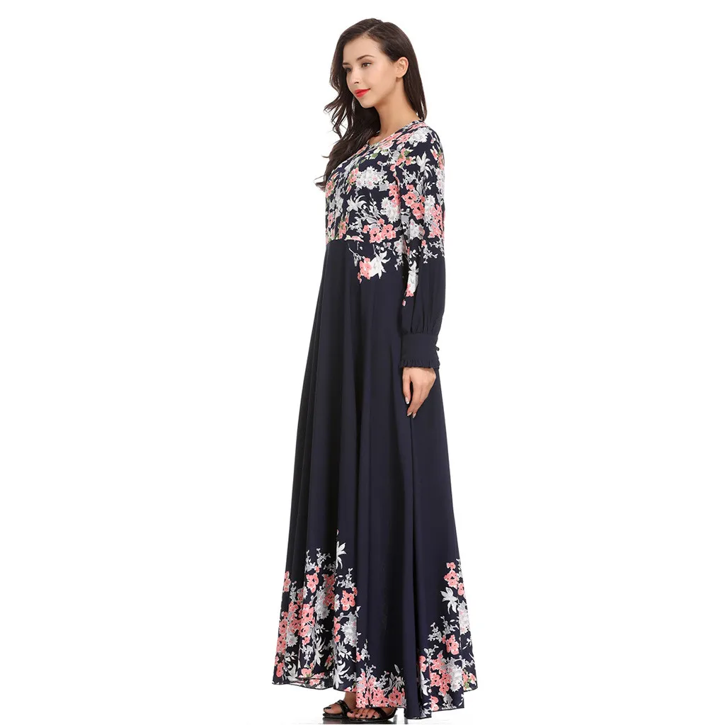 Элегантное шифоновое макси платье с принтом Abaya длинное мусульманское халат