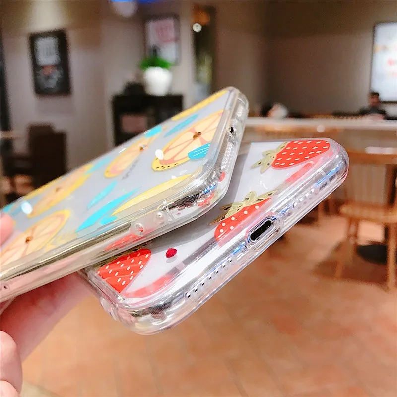Клубничный лимонный чехол с блестками для iPhone 6 6s 7 8 Plus пирожные Фламинго