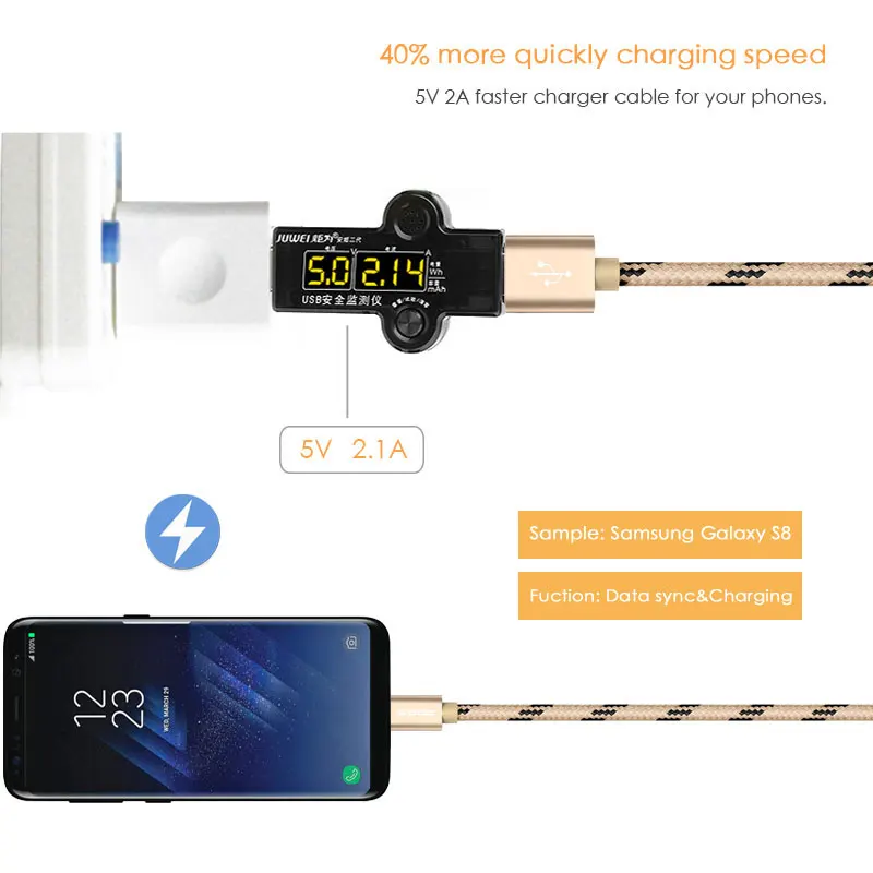 USB кабель SUPTEC Type C нейлоновый передачи данных для быстрой зарядки Samsung S8 S9 Huawei P10 P20