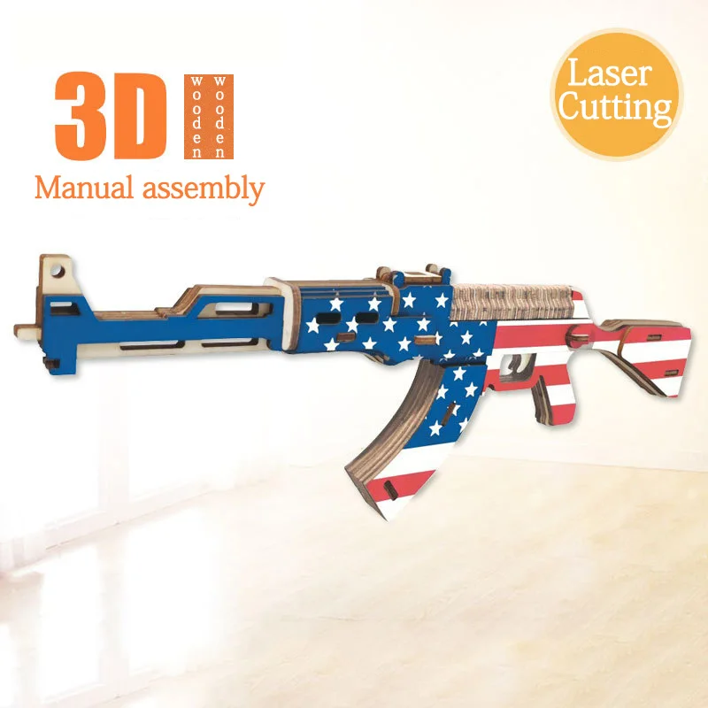 AK47 submachine gun star-spangled banner 3D stereo Wooden Jigsaw toy manual assembly jigsaw | Игрушки и хобби