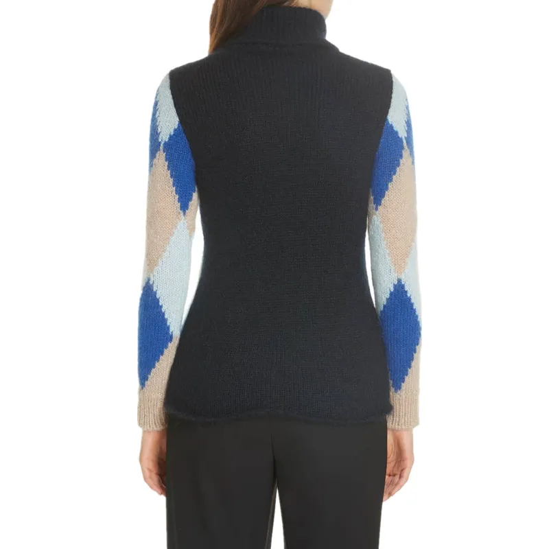 Hit Color Argyle Winter Sweater Women 2018 Fashion Turtleneck Pullover Classic Diamond Plaid Knit Sweaters Retro Geometric Tops | Женская