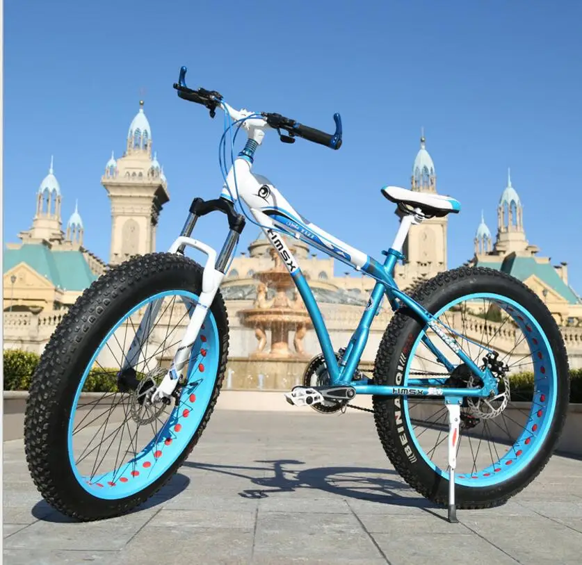 Снежный велосипед MTB 26x1" 7 21 24 27 скорость двойной диск горный Fat велосипедная Подвеска стальная рама 4" Шины алюминиевые колеса 24 кг