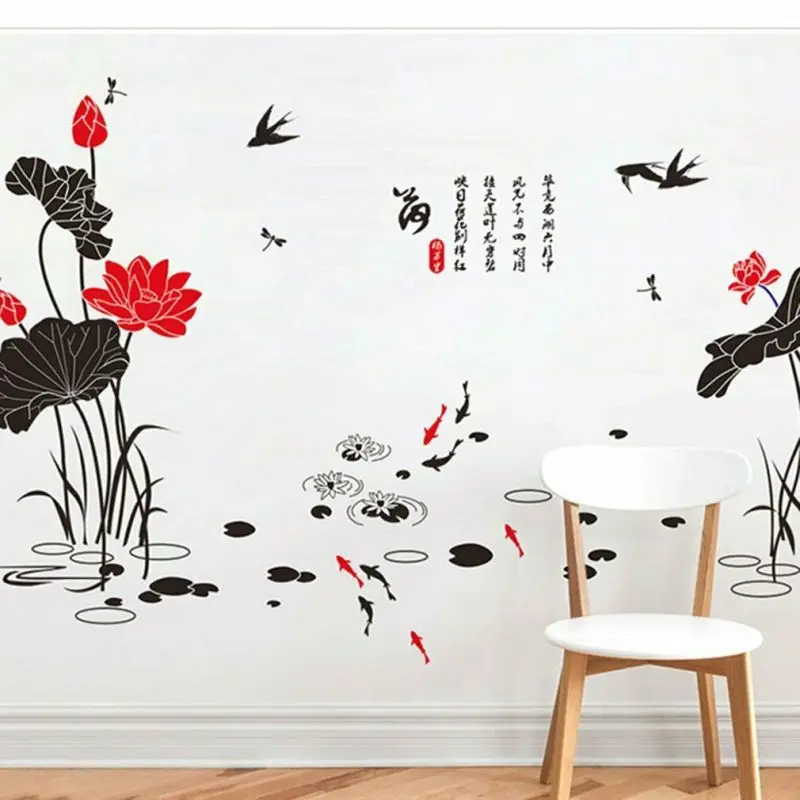 Китайский стиль красный цветок сливы цветы лотоса пейзаж настенные наклейки для