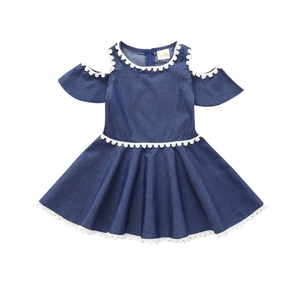 LONSANT Baby Girls Dress Newborn Short Sleeve Off Shoulder Denim lace Princess sweet Toddler fashion dress Clothes | Детская одежда и
