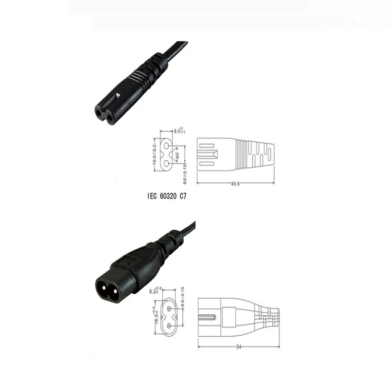 2 шт. IEC 320 контактный C7 гнездовой к C8 мужской рис. 8 адаптер питания 0 3 м шнур IEC320