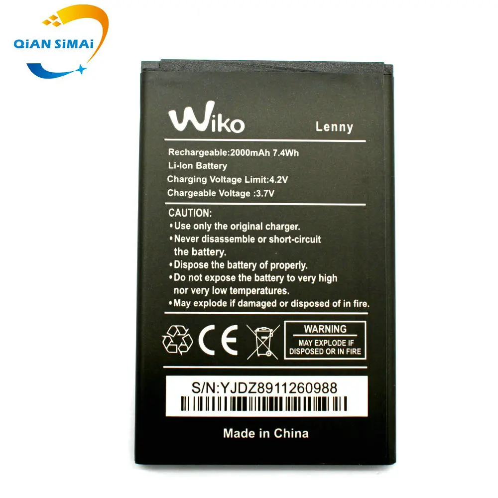 QiAN SiMAi 1800 мАч новый 100% высококачественный аккумулятор LENNY для Wiko мобильный
