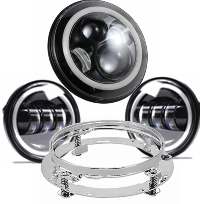 

4pcs/set 7" LED Halo Headlight 4.5Inch Halo Passing Fog Lights 7Inch Mounting Bracket for Road King Motorcycle accessories