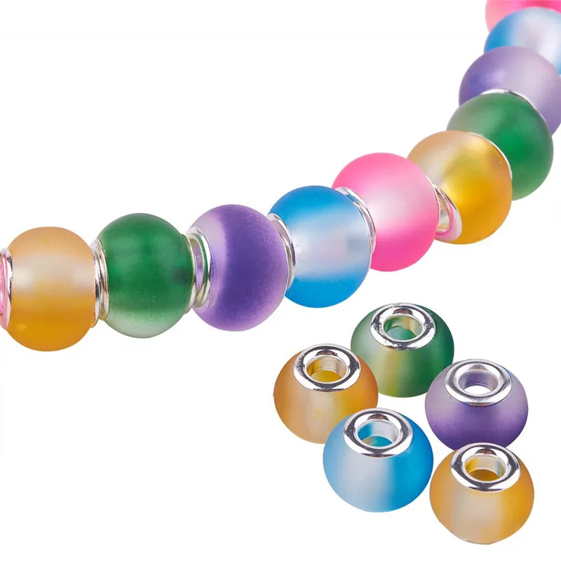 

10Pcs Lot 16mm Rondelle Silver Plated Big Hole Spacer Crystal Glass Beads fit European Charm Bracelet Snake Chain Bangle Jewelry