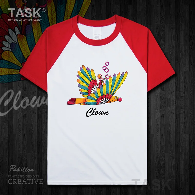 

Clown fly cartoon illustration funny printed men's t-shirt short sleeve clothes o-neck comfort cotton casual Streetwear 04 0002