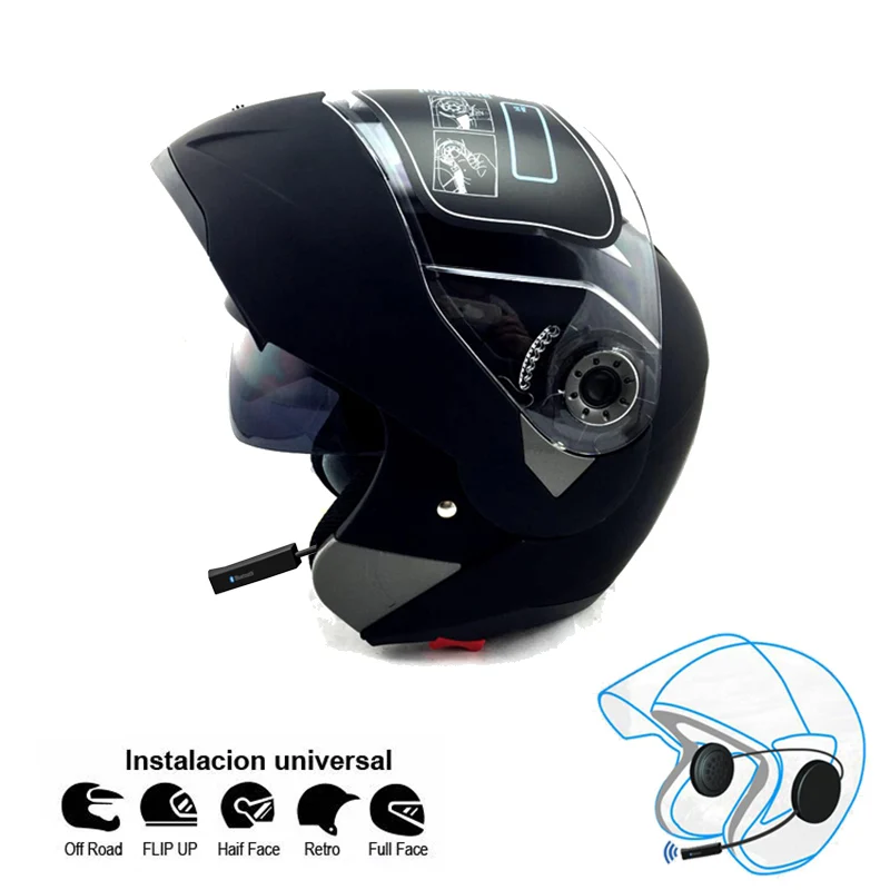 Matt black Мотоциклетный Bluetooth шлем флип-ап Motocicleta каск BT КАСКО мото двойные Козырьки мотоциклетный шлем емкость ECE Jiekai - Цвет: Matt black