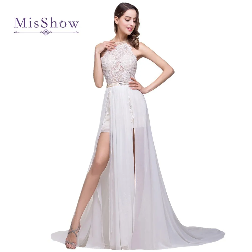 

В наличии, сексуальное кружевное свадебное платье с открытой спиной, высоко и низко Расшитое Бисером, свадебное платье из шифона