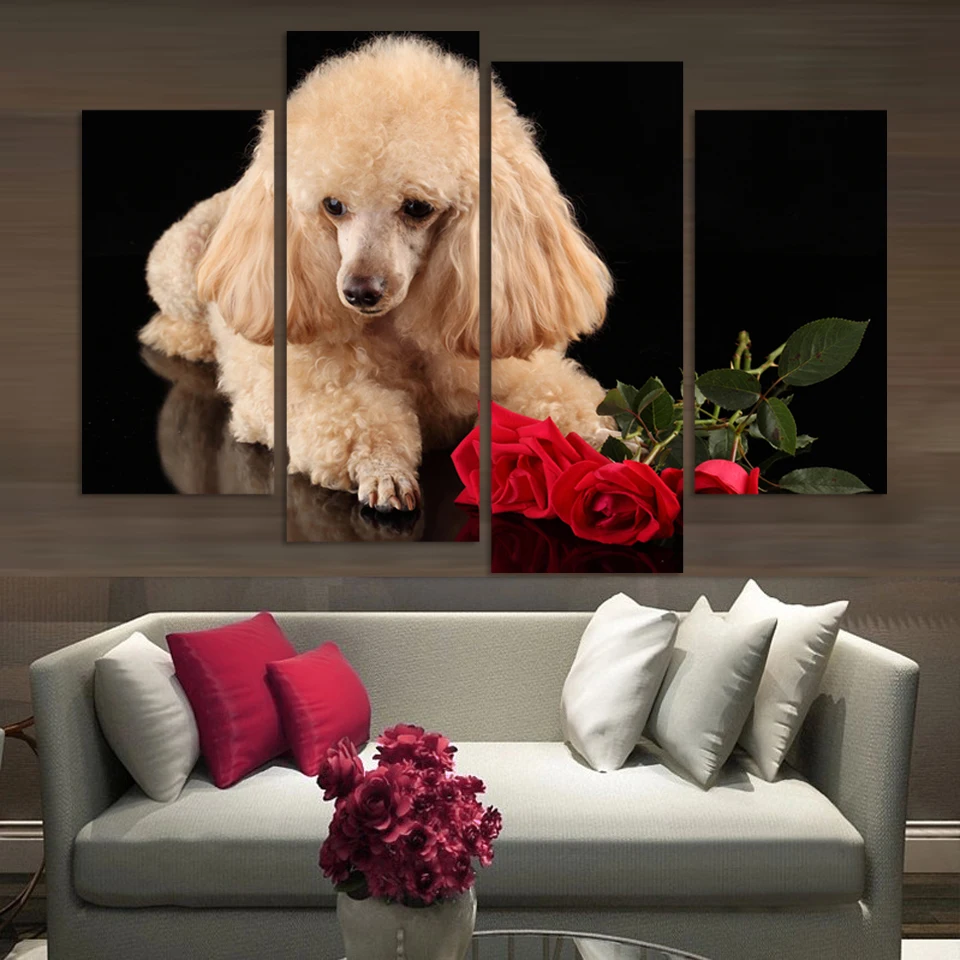Новый печати холст маленькая собака 4 шт. холсте картина на стене для Гостиная