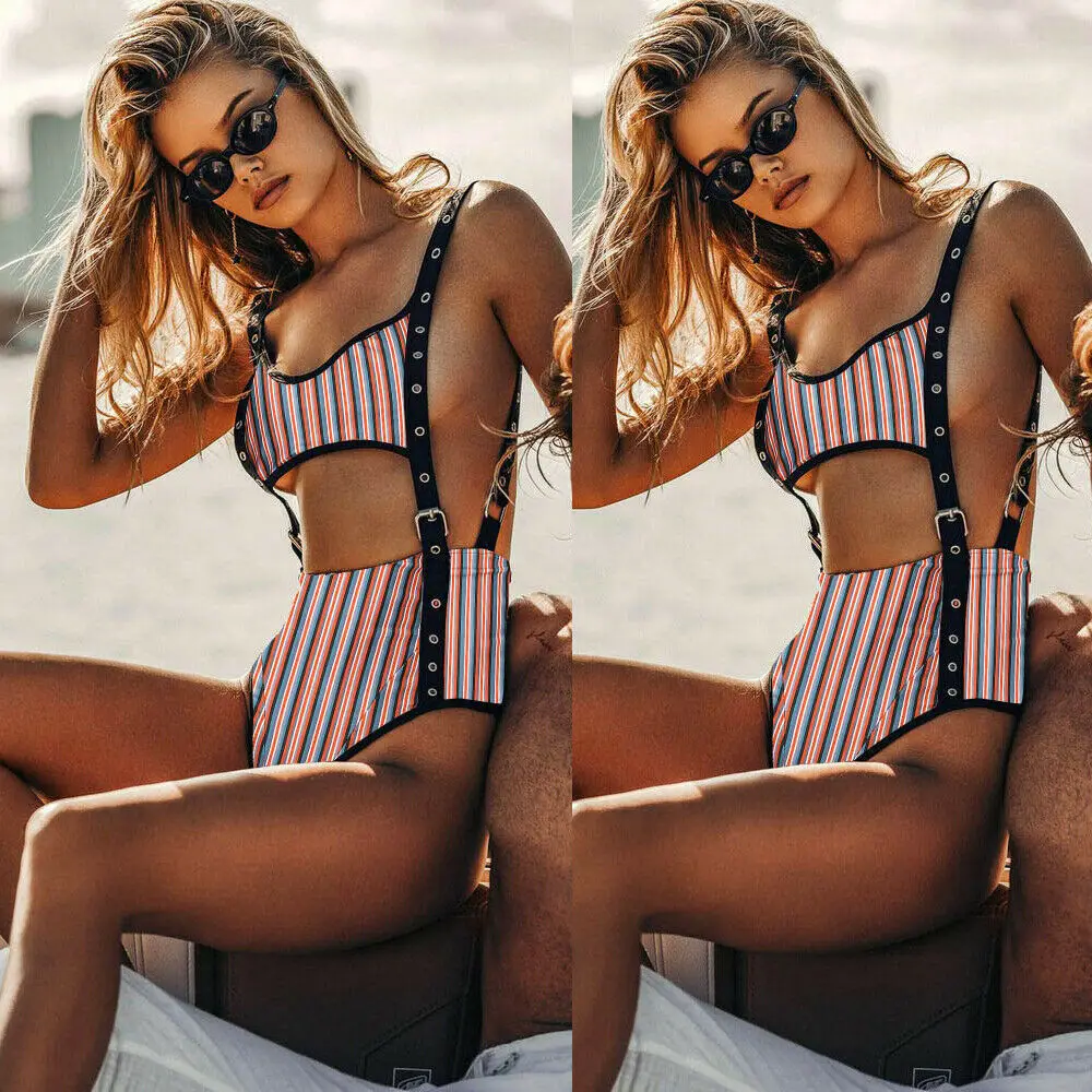 Женский купальный костюм мягкий купальник сексуальный полосатый монокини с