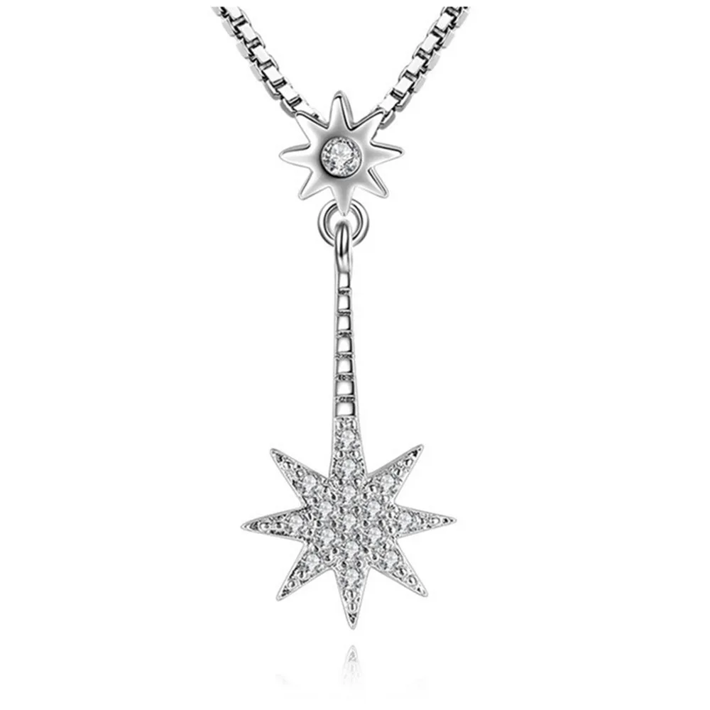 

S925 Stamp Fashion Brand Silver Jewelry Ladies Octagonal Mans Necklace Pendant Luxury Zircon Female Pendant Chain Length 45CM