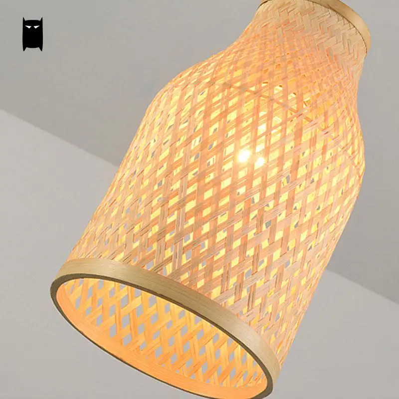 Круглая бамбуковая плетеная Подвесная лампа из ротанга кантри деревенский