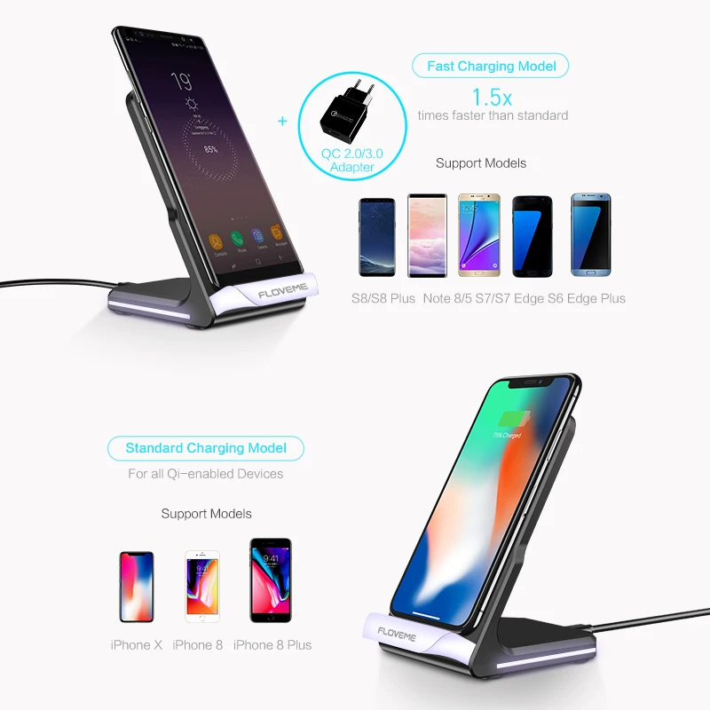 FLOVEME 10 Вт Беспроводное зарядное устройство для iPhone 8/X/8 Plus Беспроводная зарядка