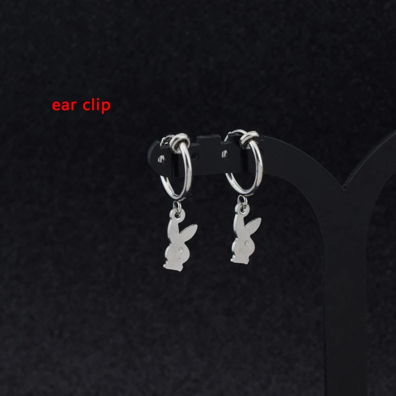 Rabbit ear clip Для женщин обувь для девочек в стиле «панк» Серьги Нержавеющая сталь с изображением крестообразной звезды мира кролик лезвие кулон, серьги с подвеской Для мужчин в стиле «Рок», «хип-хоп» для фотосъемки в стиле гранж с изображением Ушная клипса - Окраска металла: Rabbit ear clip