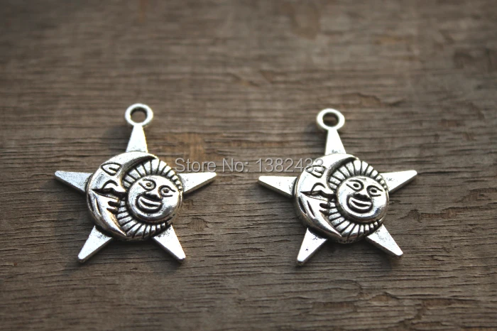 Подвески в стиле небесно-голубого цвета, антикварные тибетские серебряные подвески в виде Солнца и Луны, 27x25 мм, 20 шт.