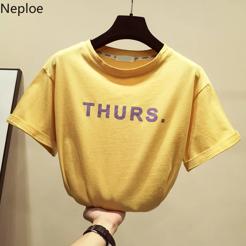 Neploe Harajuku Summer 2019 Women Tops Fashion Letter Tees Korean White Loose Cotton Short Sleeve O-neck T-shirt 42939 | Женская одежда