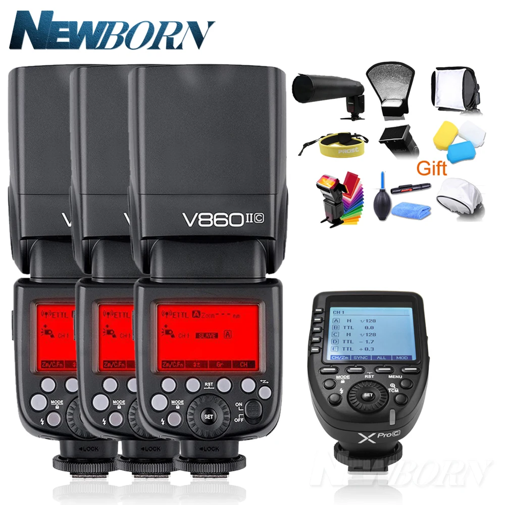 3x Godox V860IIC Speedlite GN60 HSS 1/8000s TTL Flash светильник + Xpro C беспроводной триггерный