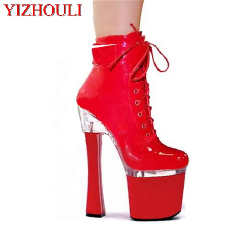 

7 Inch Stiletto With Platform sexy women motorcycle boots 18cm high heel ankle boots strappy Dress shoes